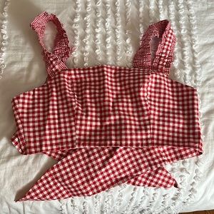 Red checkered crop top with tie back